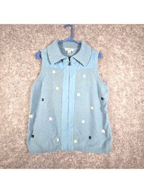 CJ Banks Women's Knit Sweater Vest Full Zip Blue Size 0X Outerwear Grandmacore